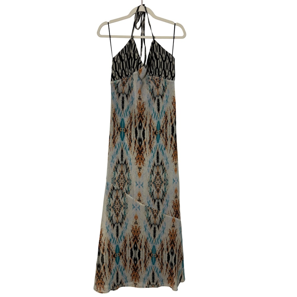 GUESS Maxi Dress Womens 6 Multicolor Halter Neck Geometric Print Excellent